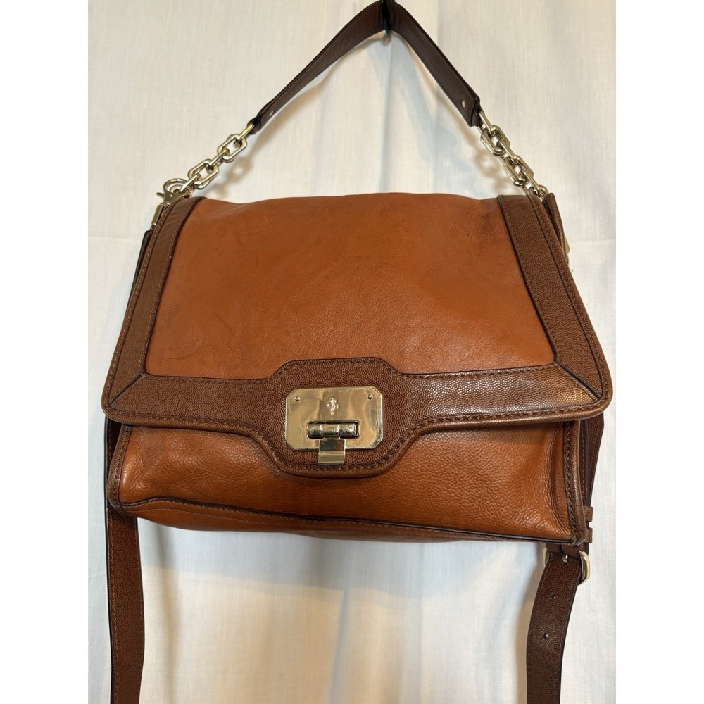 Cole Hann Valise Jenna Leather Crossbody Messenger Style Cognac, Brown Handbag